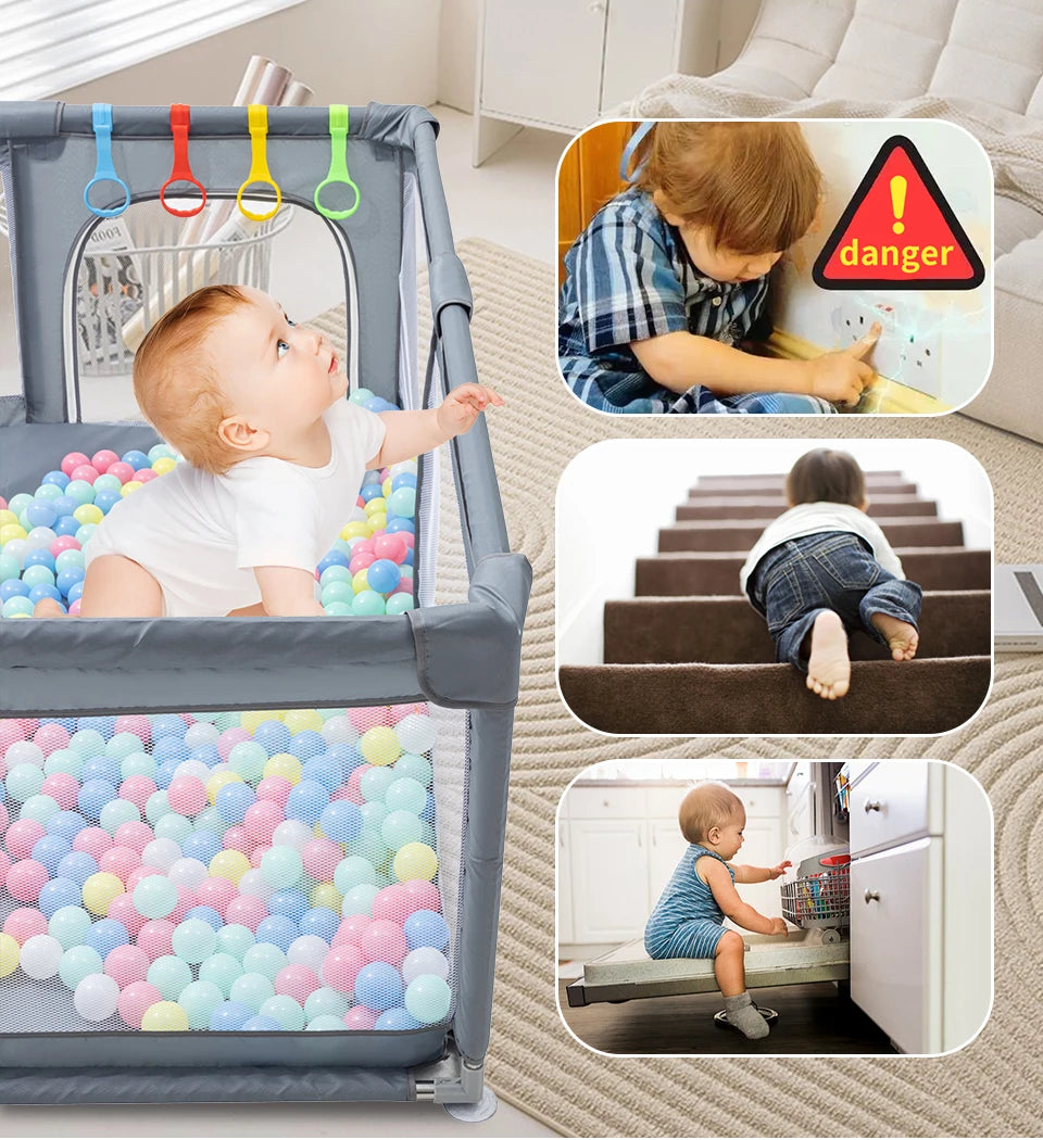 Parc Bébé Pliable avec Balles — Aire de Jeu Sécurisée 0-3 Ans