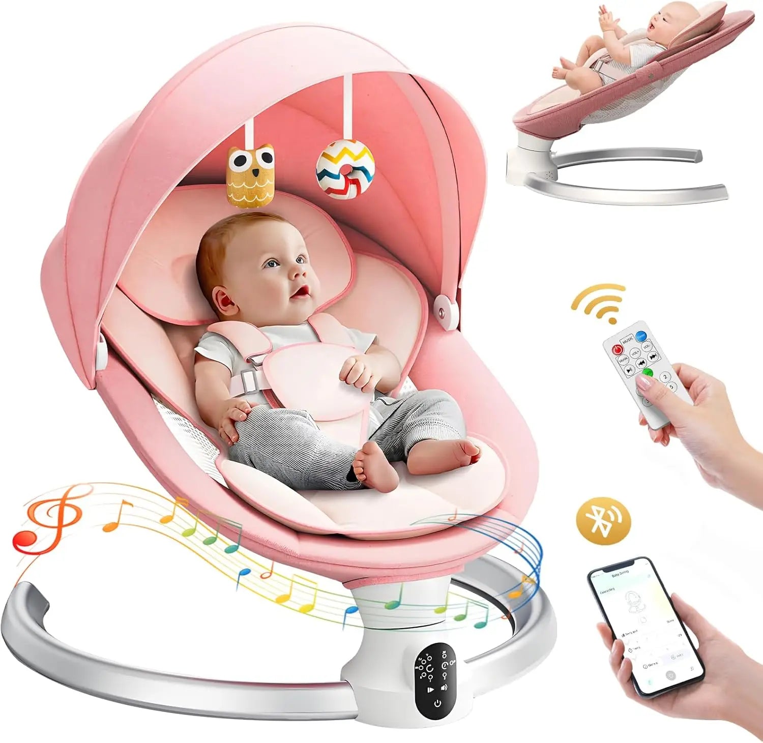 Balancelle Électrique Bébé - Télécommande Bluetooth 5 Vitesses 10 Mélodies