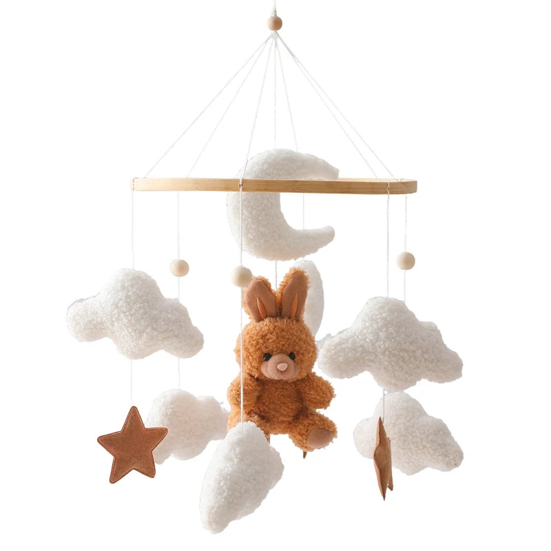 Mobile Bébé Bois Naturel - Nuages & Ourson Style Scandinave Lit Berceau