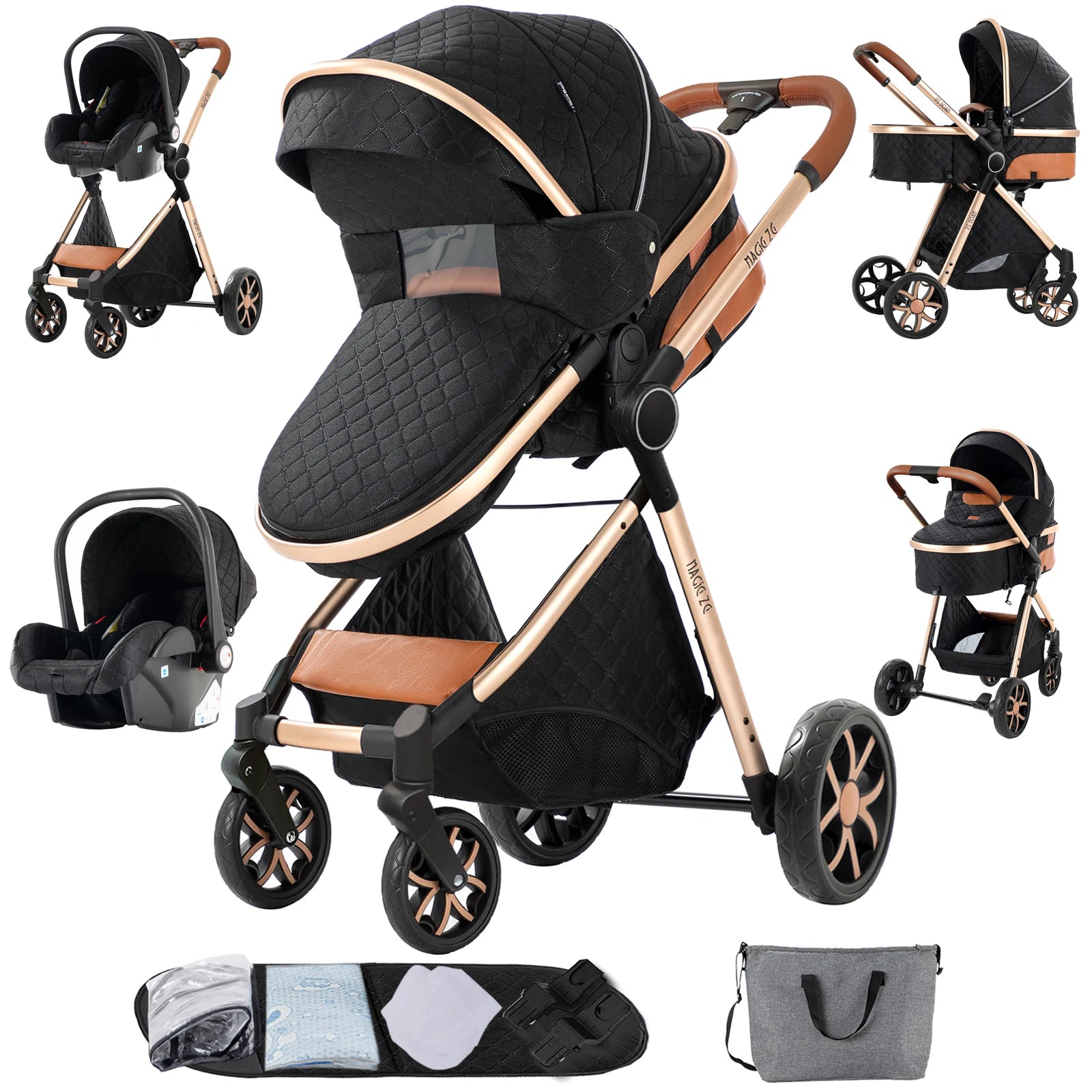 Poussette Trio 3 en 1 Bébé - Siège Auto Nacelle Pliable Voyage