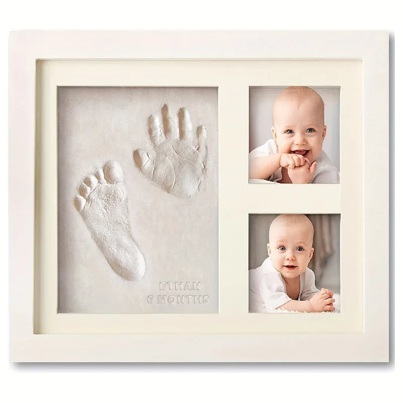 Cadre empreintes mains & pieds bébé en argile — Kit souvenir naissance, cadeau garçon & fille