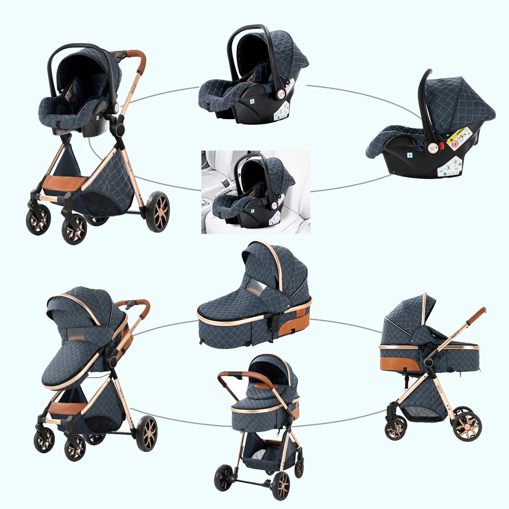 Poussette Trio 3 en 1 Bébé - Siège Auto Nacelle Pliable Voyage