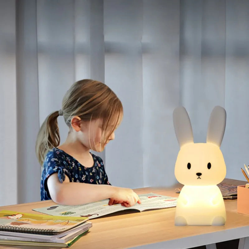 Veilleuse Lapin en Silicone Tactile LED – Lumière Multicolore Douce pour Enfant