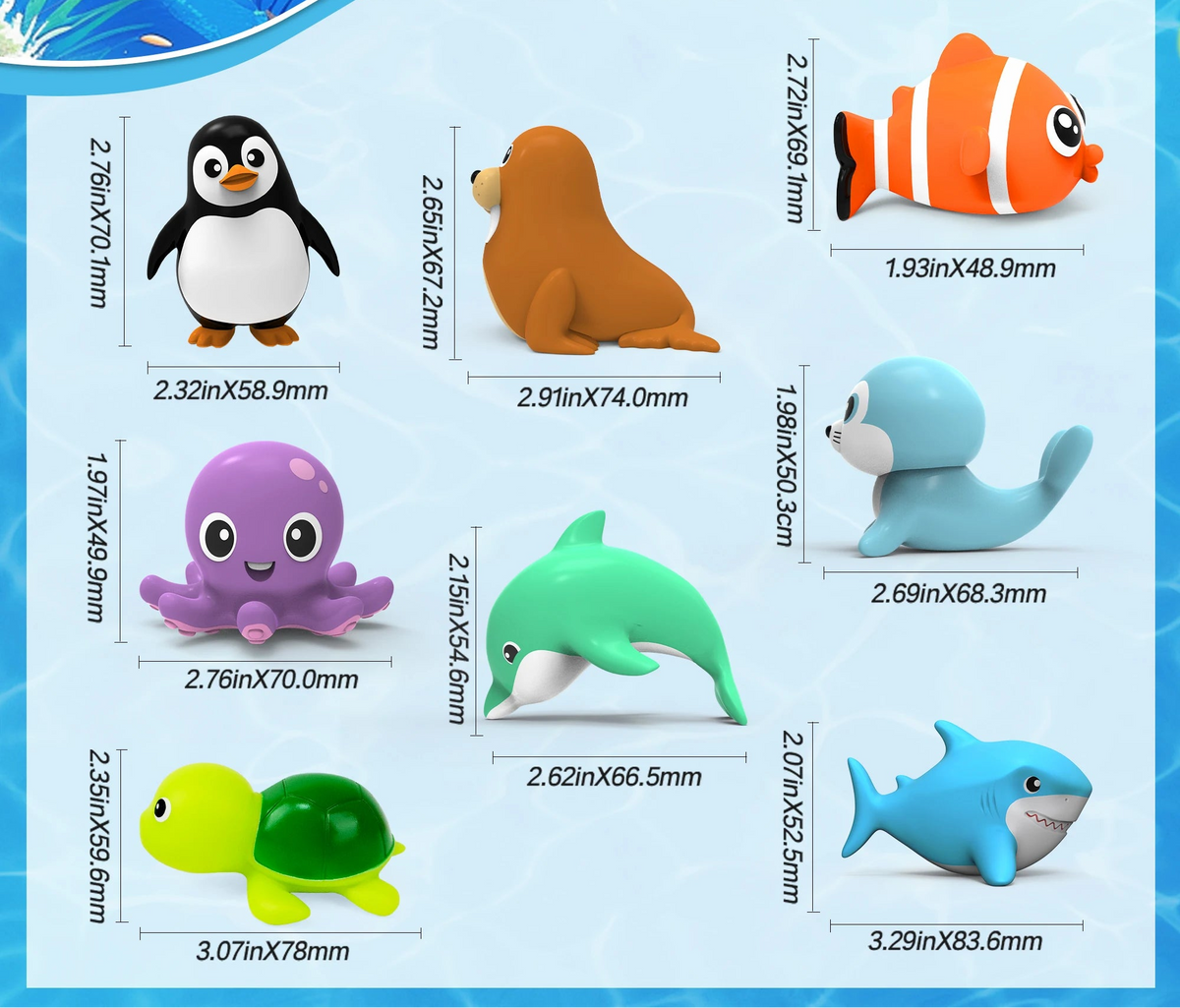 Set de 8 Jouets de Bain Animaux Marins à Remontoir – Anti-Moisissure