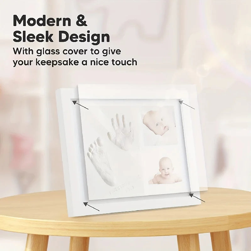 Cadre empreintes mains & pieds bébé en argile — Kit souvenir naissance, cadeau garçon & fille