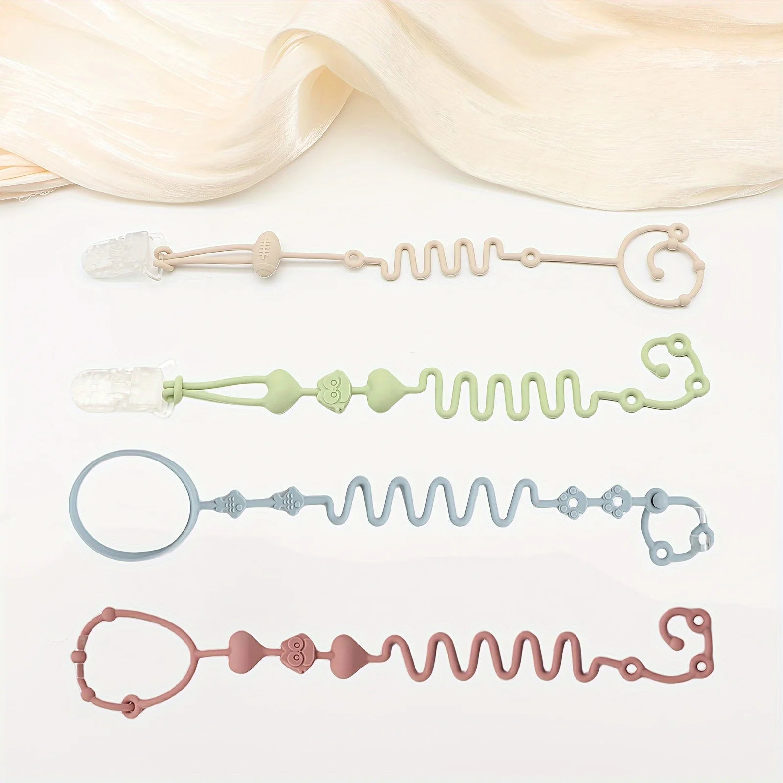 Lot 4 Chaînes de Sucette Silicone - Attache Tétine Ajustable Bébé