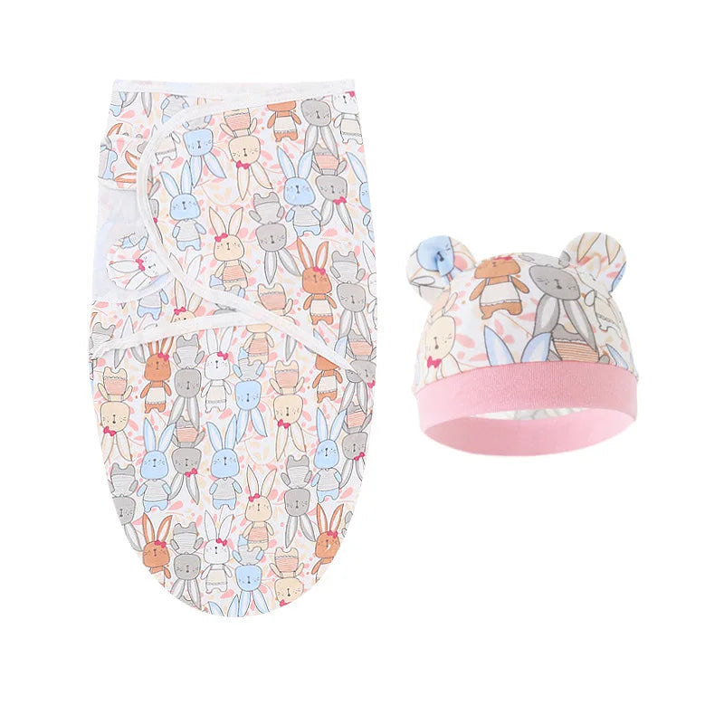 Kit Emmaillotage Bébé + Bonnet - Ensemble Coton Imprimé 0-6 Mois