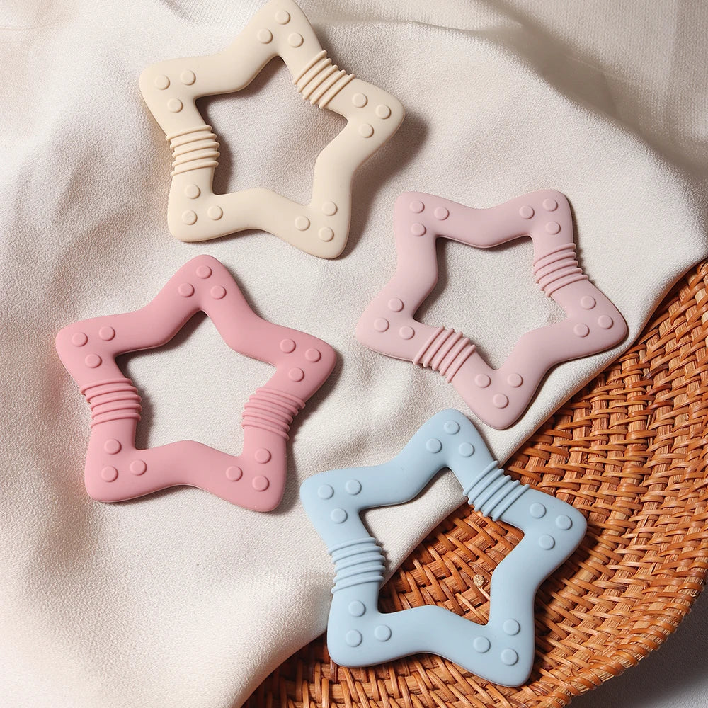 Anneau de Dentition Étoile Silicone - Set Coloris Pastel Bébé