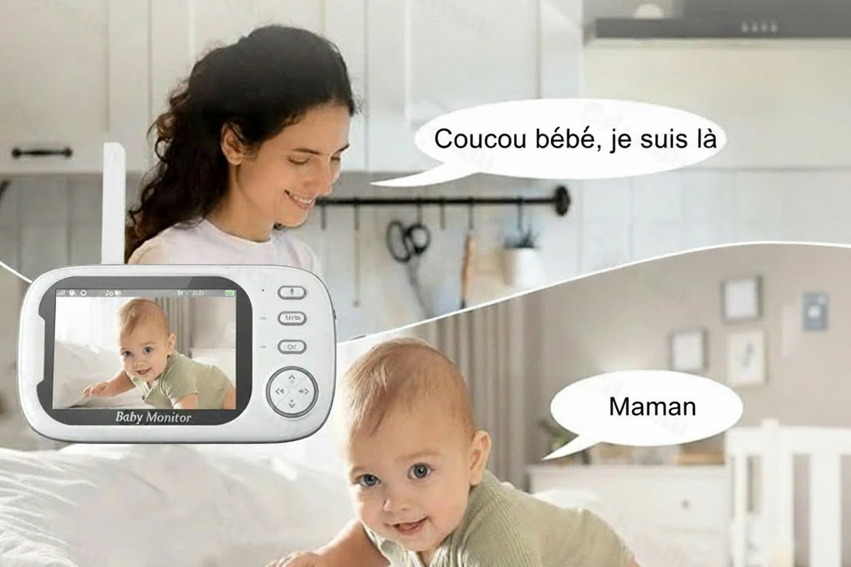 Babyphone Vidéo Sans Fil – Écran 3.5″, Vision Nocturne, Audio Bidirectionnel & Alerte Température