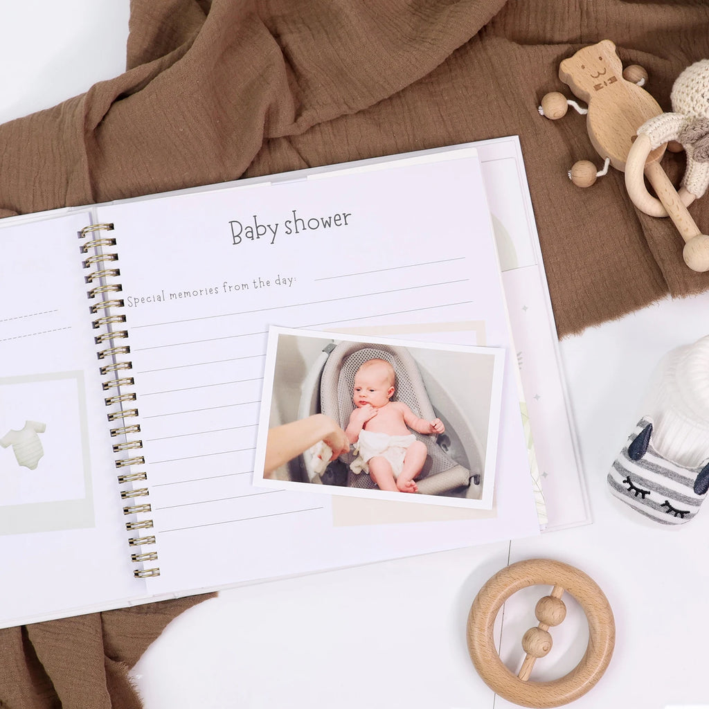 Livre souvenir bébé 1ère année ERATOPIC — Journal mémoire naissance en lin, cadeau baby shower