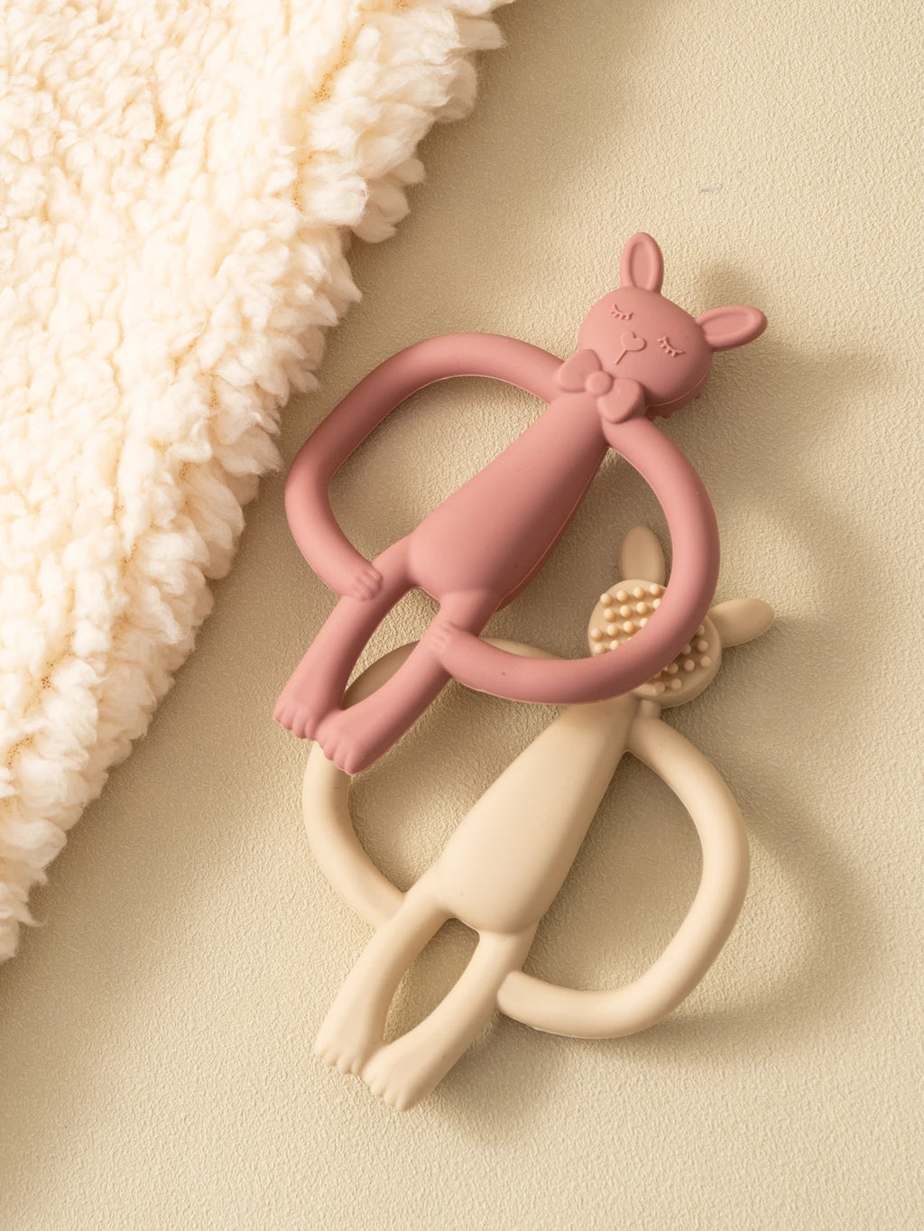 Anneau de Dentition Lapin Silicone - Jouet Mordant Bébé Coloris Pastel