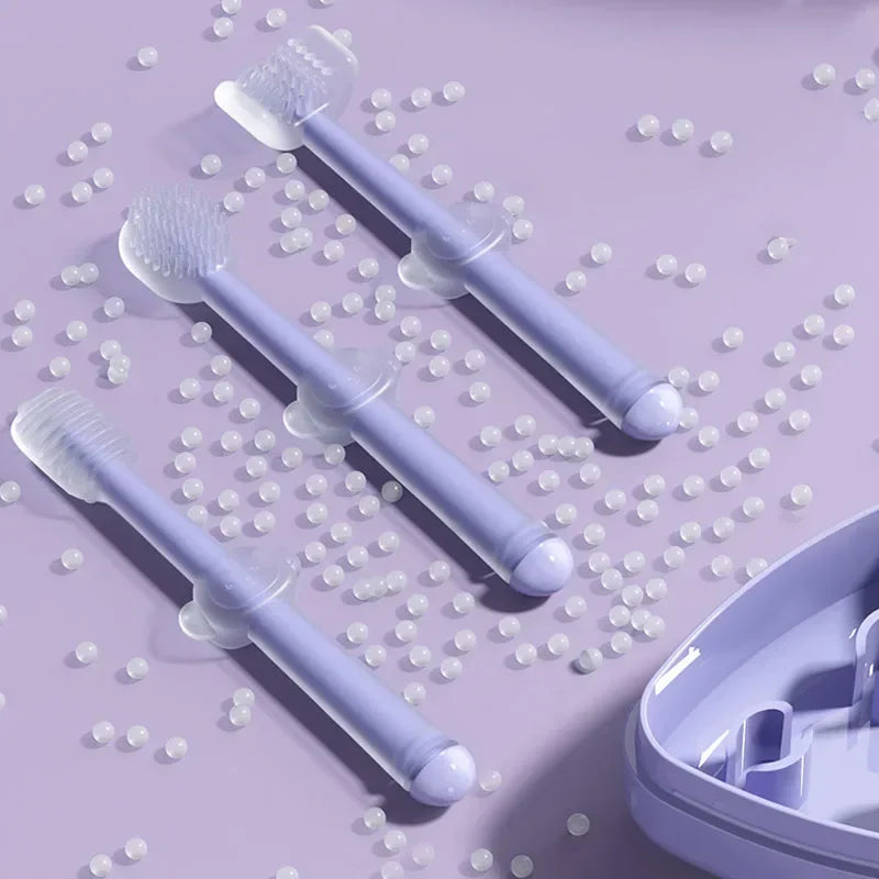 Set 3 Brosses à Dent Bébé Silicone — Nettoyage Doux 360°