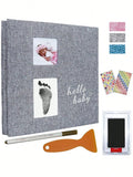 Album photo bébé avec kit empreinte — Pages autocollantes, stylo métal inclus, cadeau naissance