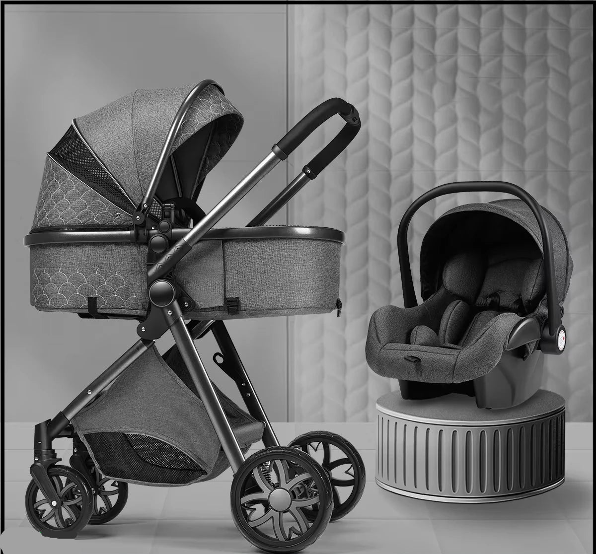 Poussette Trio 3-en-1 — Nacelle, Coque Auto & Poussette