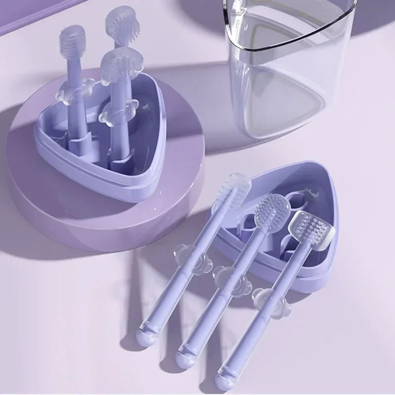 Set 3 Brosses à Dent Bébé Silicone — Nettoyage Doux 360°