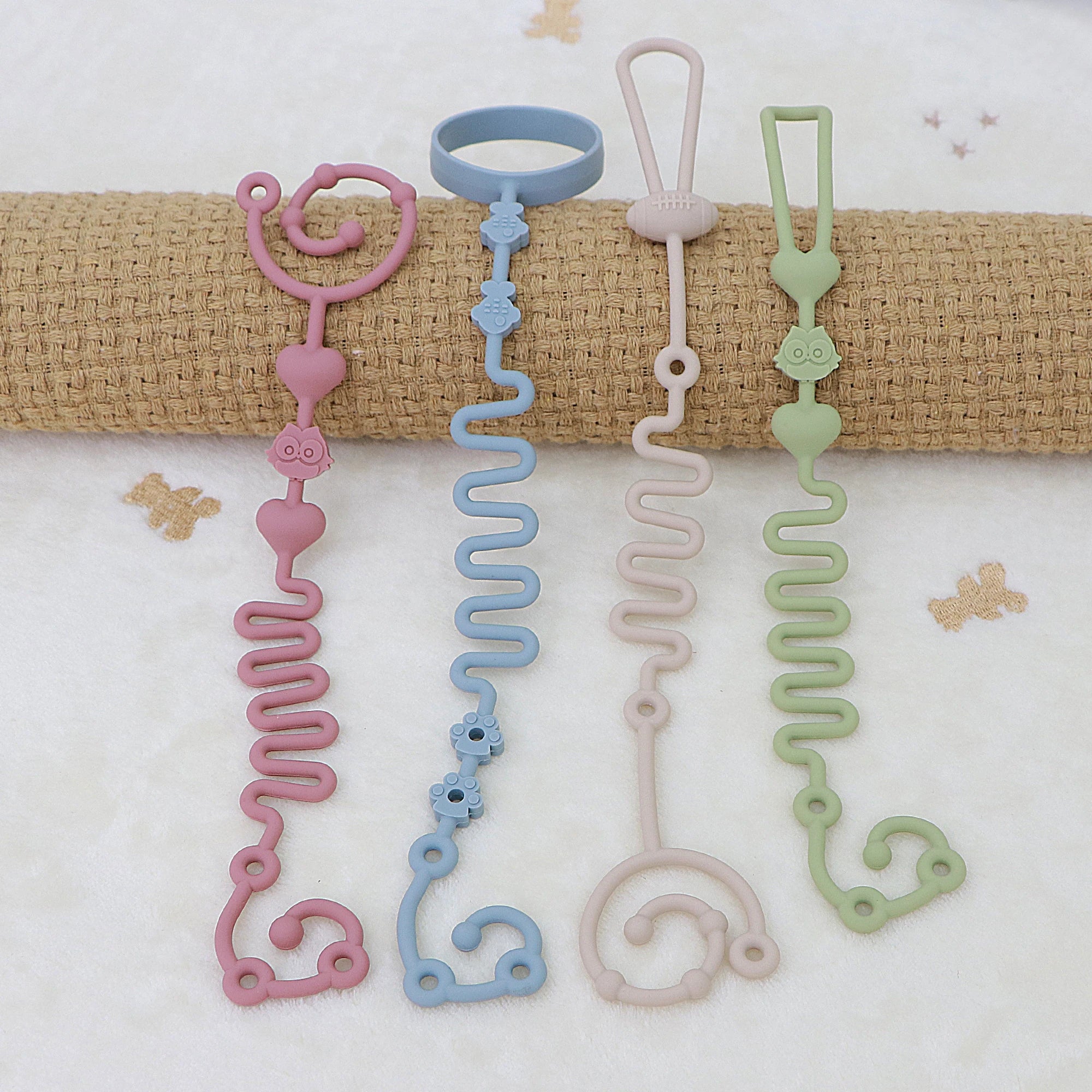 Lot 4 Chaînes de Sucette Silicone - Attache Tétine Ajustable Bébé