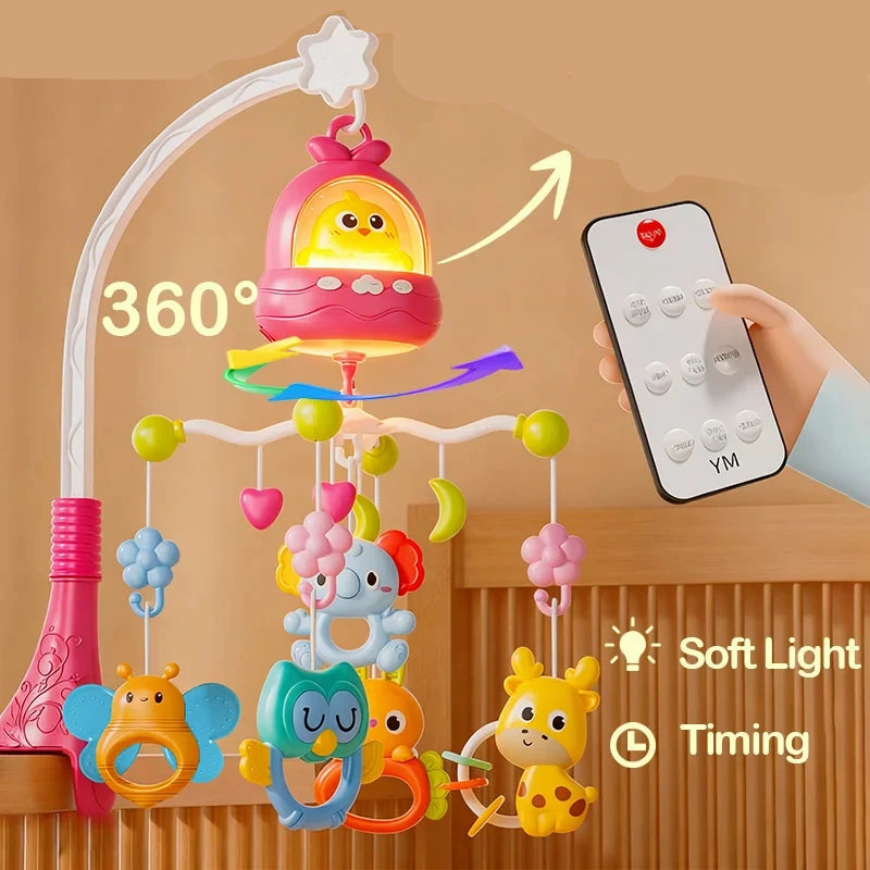 Mobile de Lit Musical 360° avec Télécommande – Veilleuse & Minuterie pour Bébé