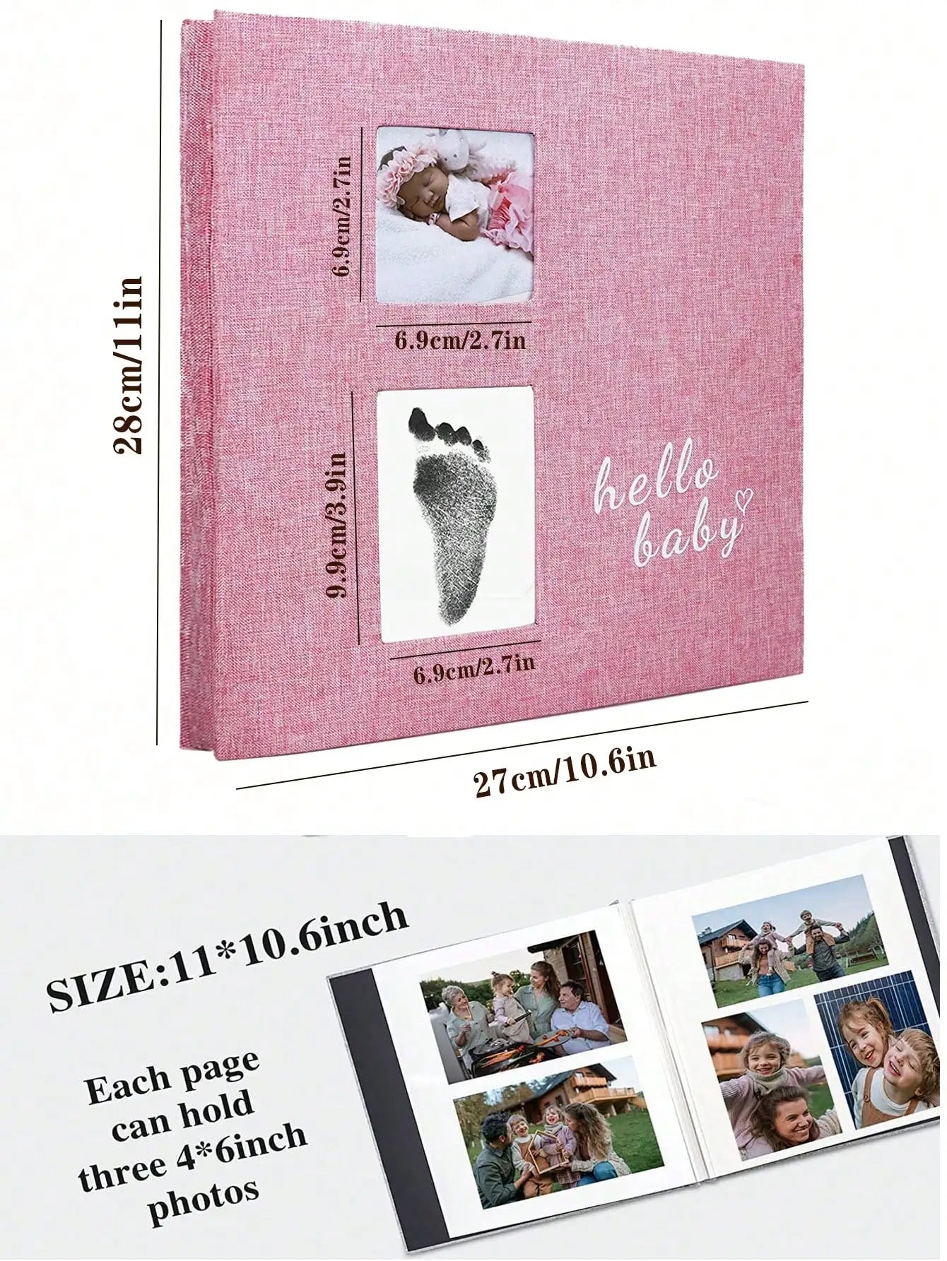 Album photo bébé avec kit empreinte — Pages autocollantes, stylo métal inclus, cadeau naissance