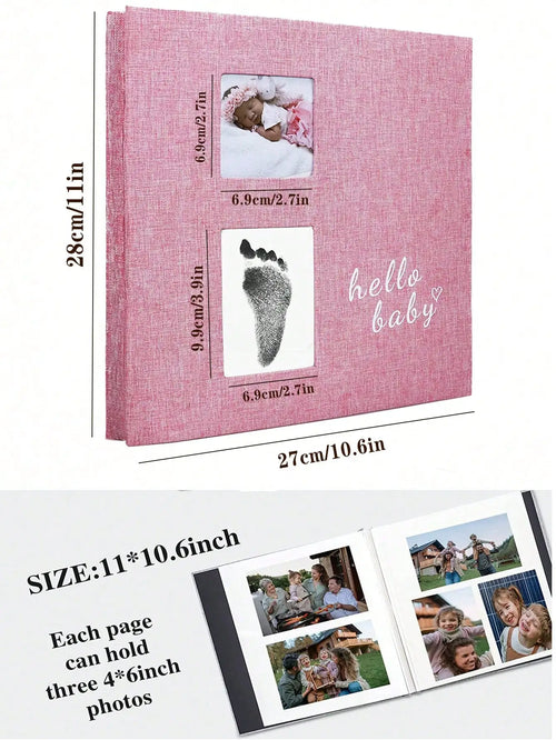 Album photo bébé avec kit empreinte — Pages autocollantes, stylo métal inclus, cadeau naissance
