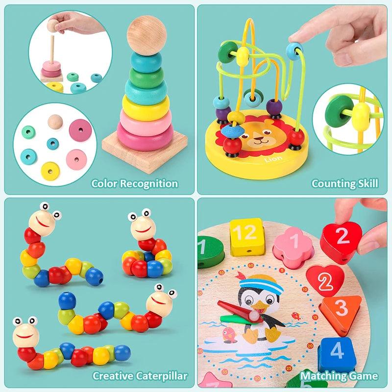 Set Jouets Montessori en Bois - Puzzles & Jeux Éducatifs Bébé