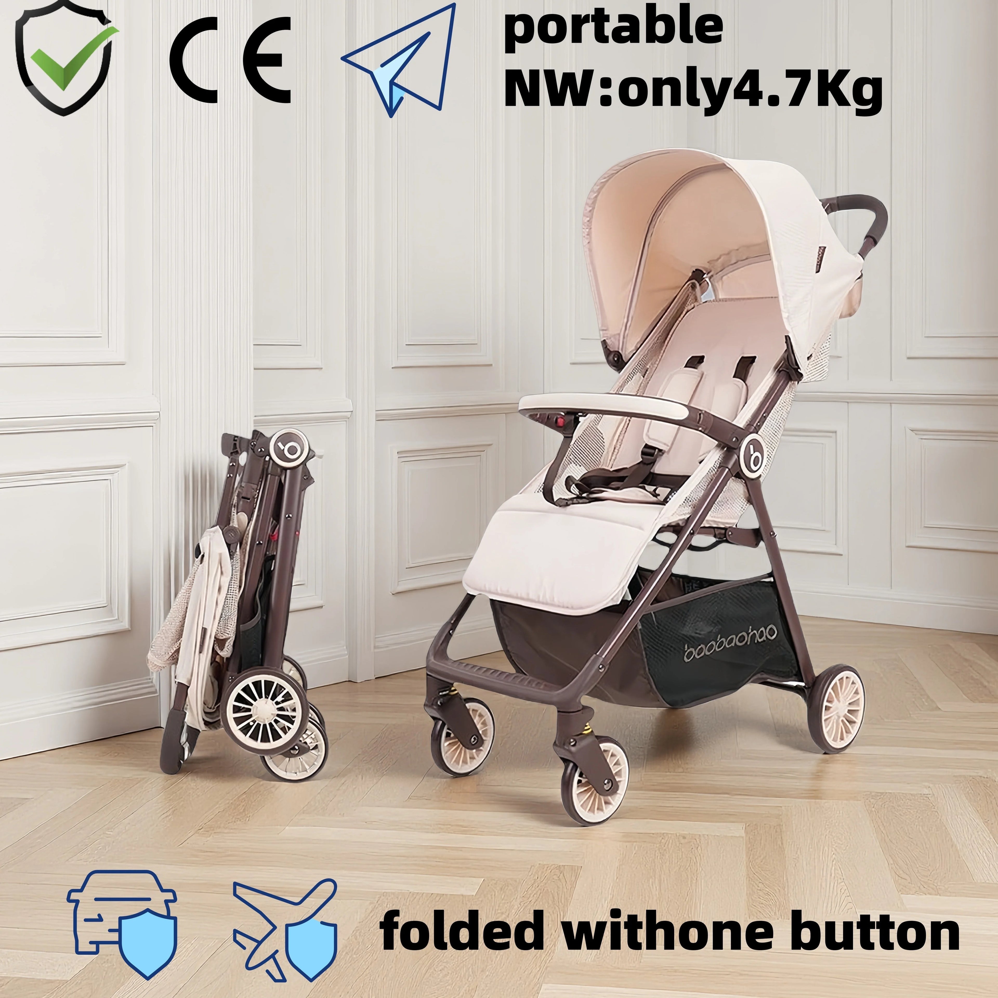 Poussette Parapluie Légère 4,7kg - Pliage Une Main CE Certifiée Respirante
