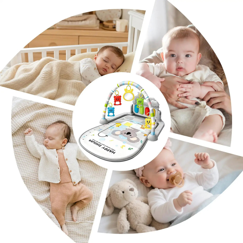 Tapis d'Éveil Musical avec Arche de Jeu – Portique Sensoriel Lumineux pour Bébé