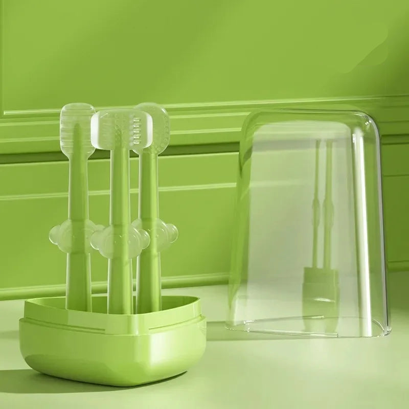 Set 3 Brosses à Dent Bébé Silicone — Nettoyage Doux 360°