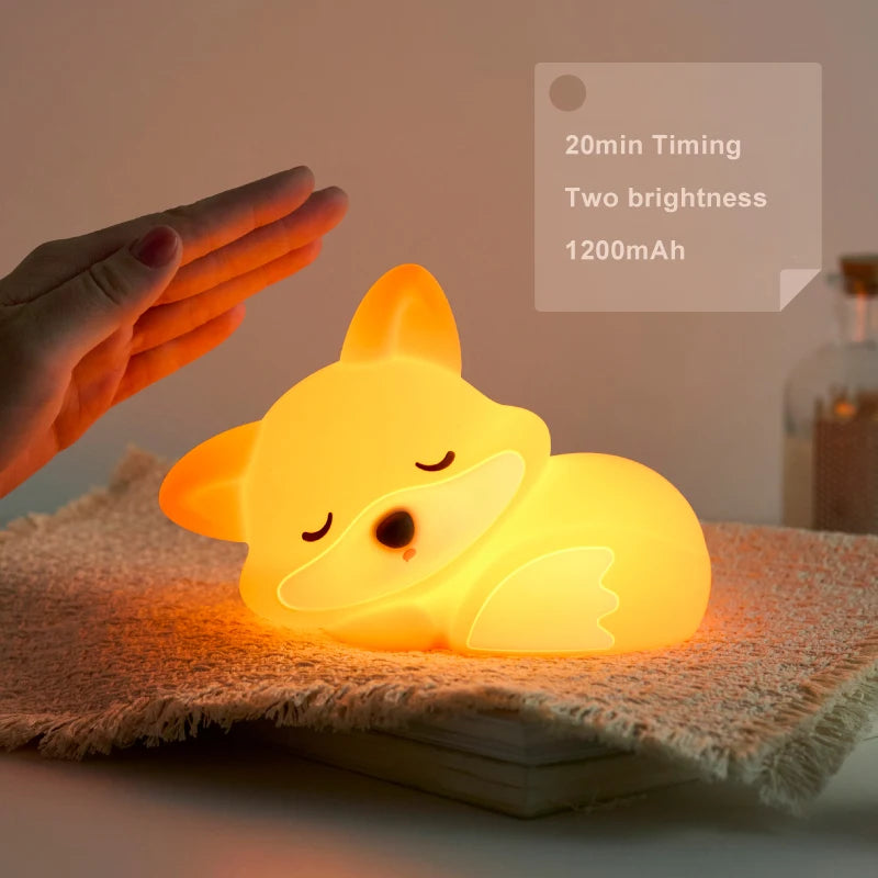 Veilleuse LED Renard Silicone - Lampe Rechargeable USB Chambre Bébé
