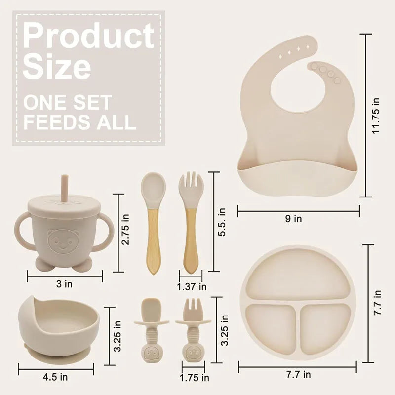 Kit Repas Bébé Silicone Personnalisé - Assiette Bol Tasse Couverts Prénom