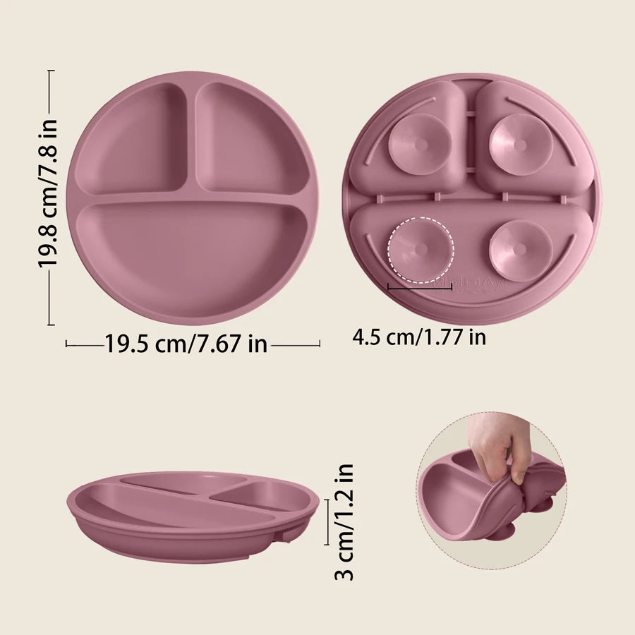 Assiette Ventouse Silicone Bébé - Compartiments Sans BPA Repas Enfant