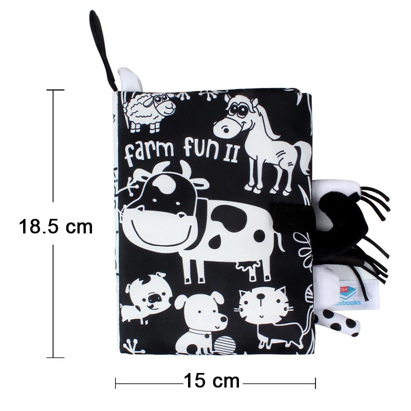 Livre Tissu Sensoriel Bébé - Noir & Blanc Contraste 0-12 Mois