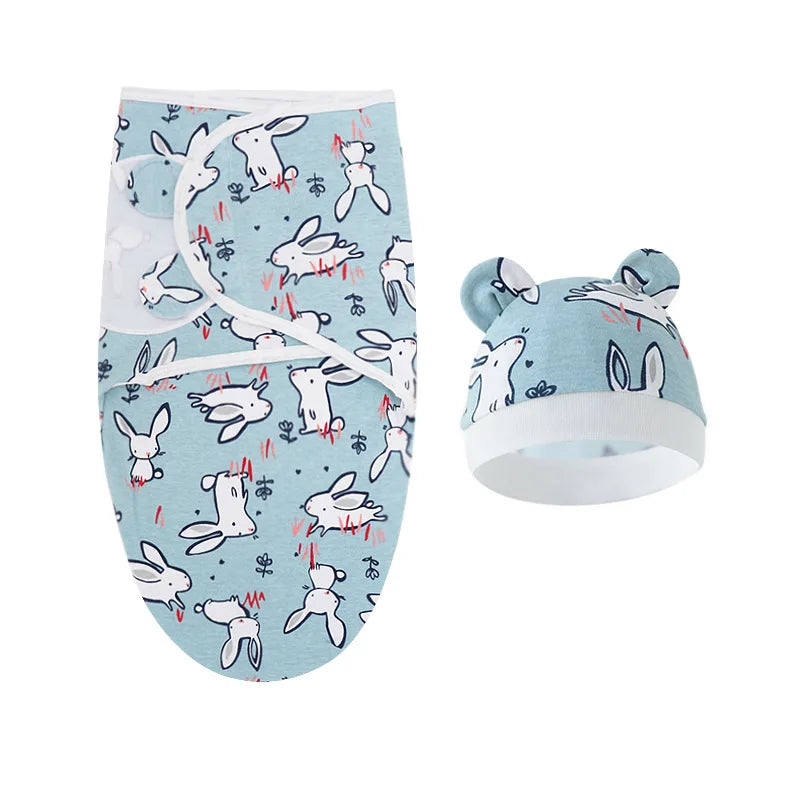 Kit Emmaillotage Bébé + Bonnet - Ensemble Coton Imprimé 0-6 Mois