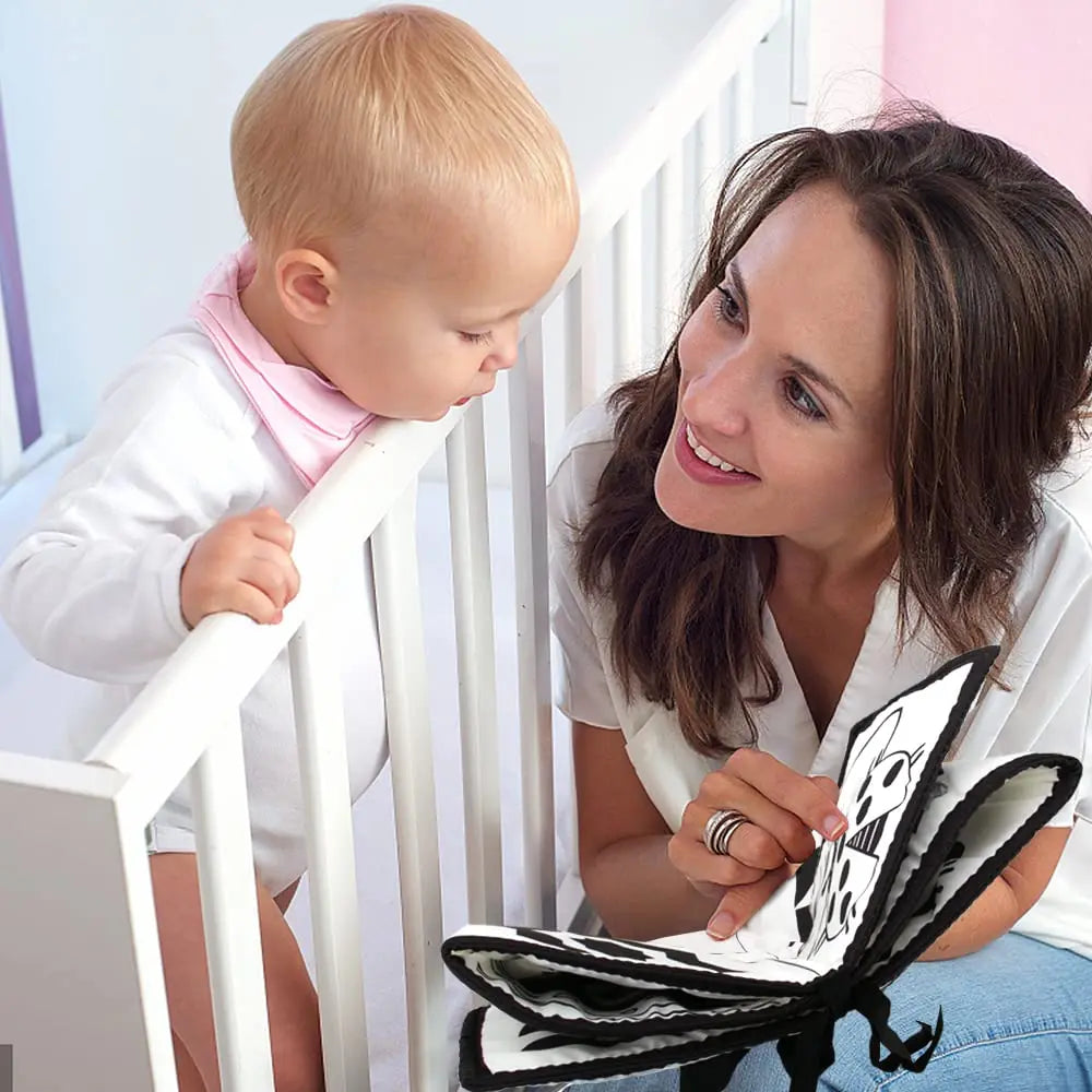Livre Tissu Sensoriel Bébé - Noir & Blanc Contraste 0-12 Mois
