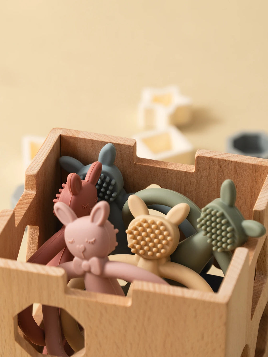 Anneau de Dentition Lapin Silicone - Jouet Mordant Bébé Coloris Pastel