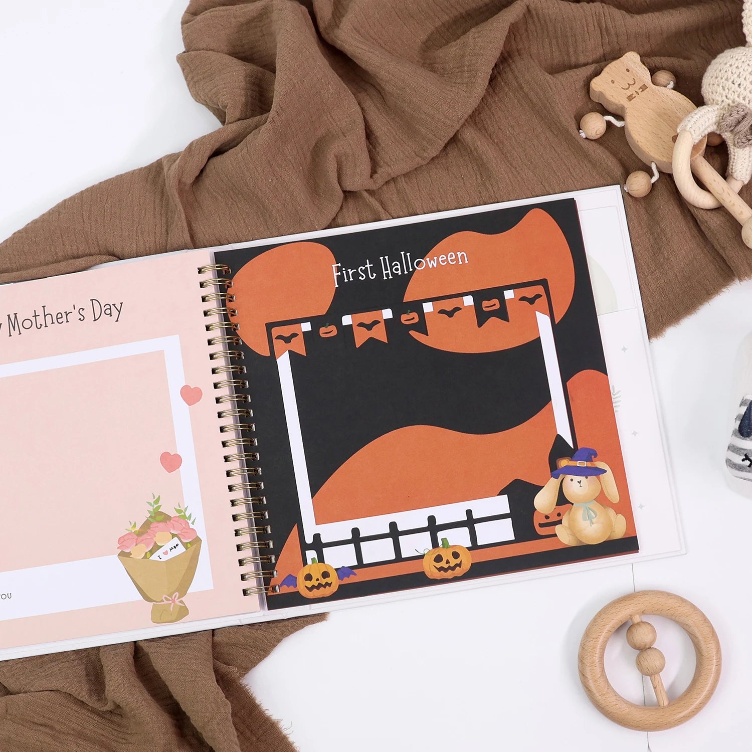 Livre souvenir bébé 1ère année ERATOPIC — Journal mémoire naissance en lin, cadeau baby shower