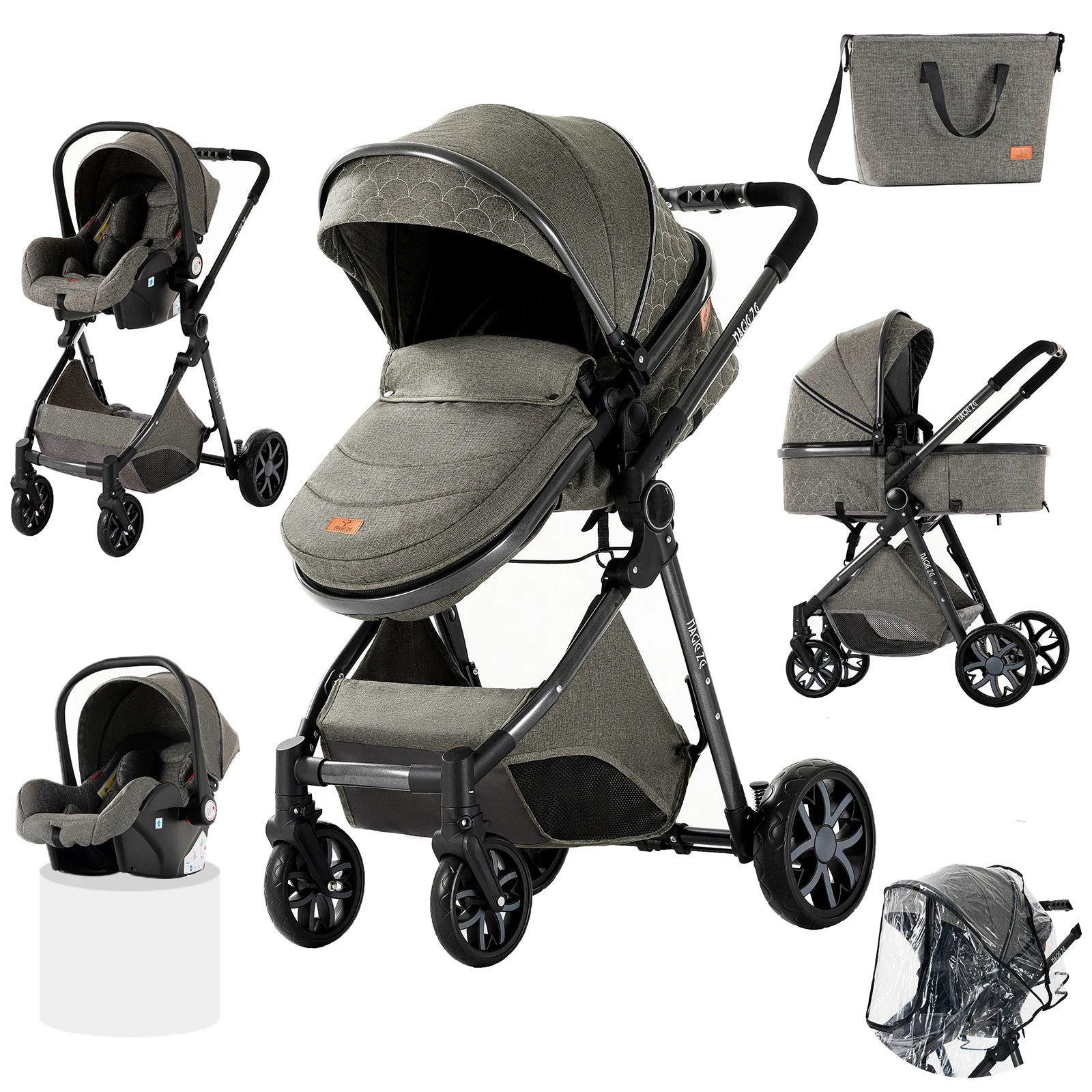Poussette Trio 3 en 1 Bébé - Siège Auto Nacelle Pliable Voyage