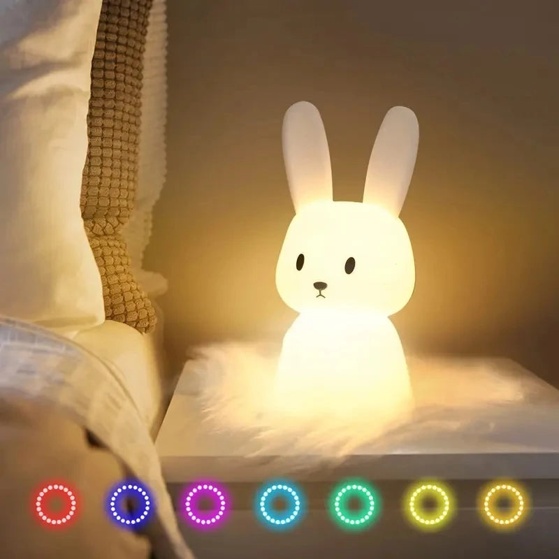 Veilleuse Lapin en Silicone Tactile LED – Lumière Multicolore Douce pour Enfant