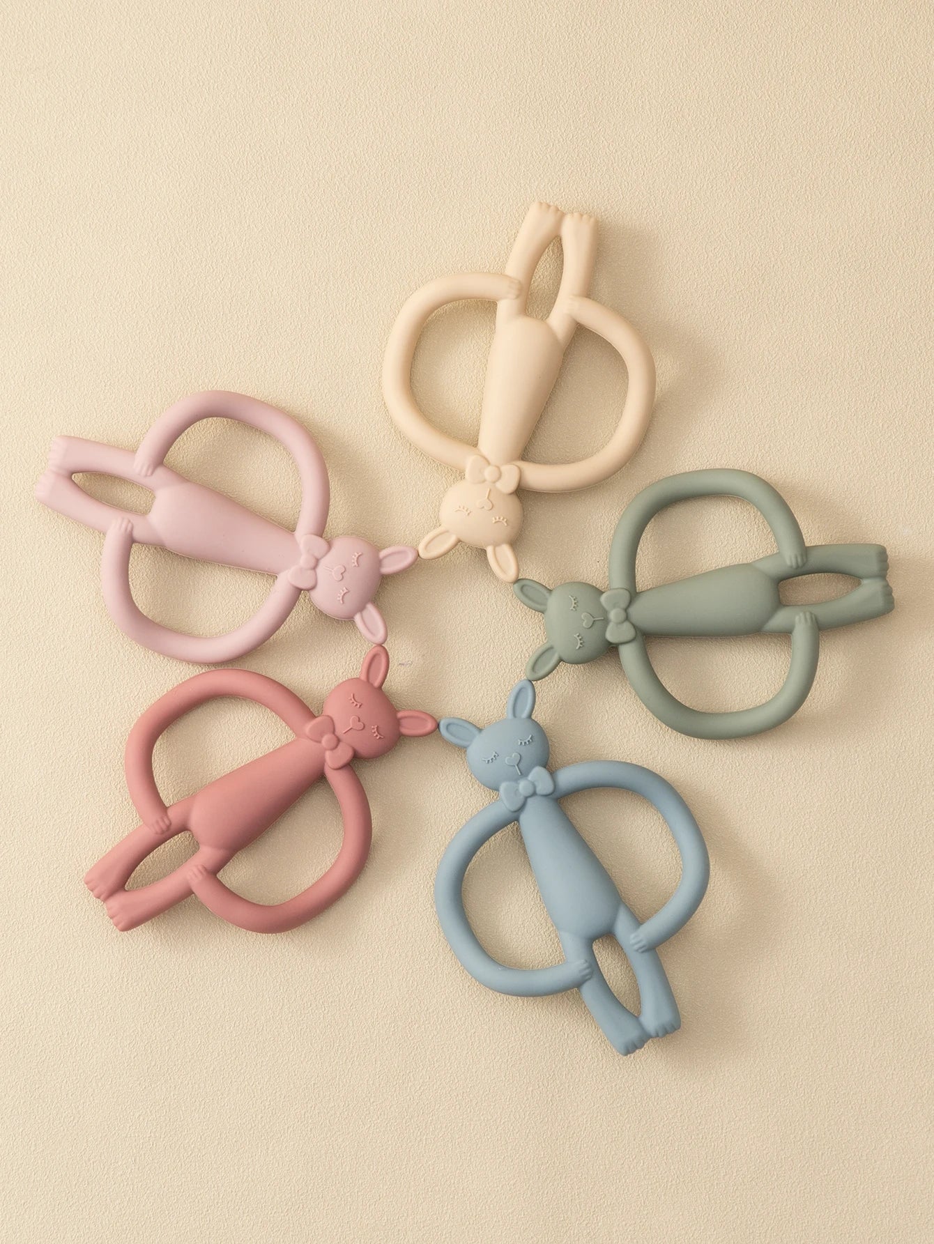 Anneau de Dentition Lapin Silicone - Jouet Mordant Bébé Coloris Pastel