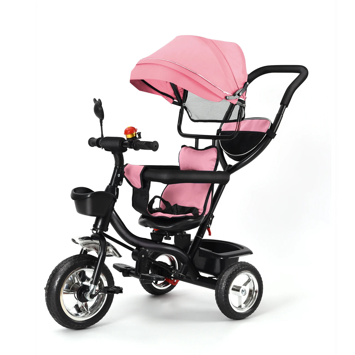 Tricycle Évolutif Bébé 4 en 1 – Guidon Parent, Siège Pivotant & Auvent Pare-Soleil
