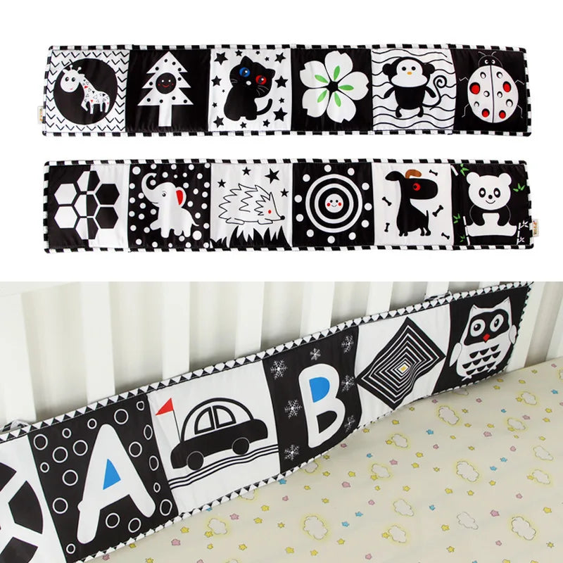 Livre Tissu Sensoriel Bébé - Noir & Blanc Contraste 0-12 Mois