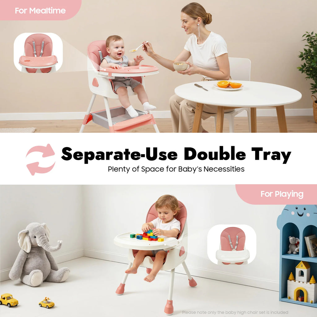 Chaise Haute Bébé Réglable - Double Plateau Antidérapant 6 Mois à 6 Ans