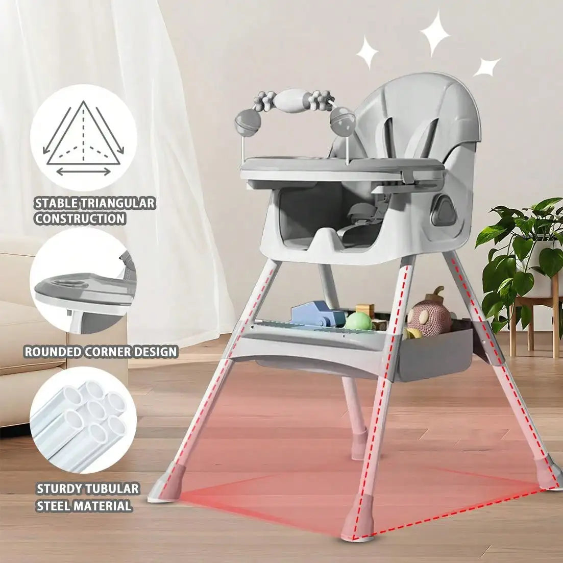 Chaise Haute Pliable Bébé 2 en 1 - Plateau Double Jouet Inclus Facile à Nettoyer