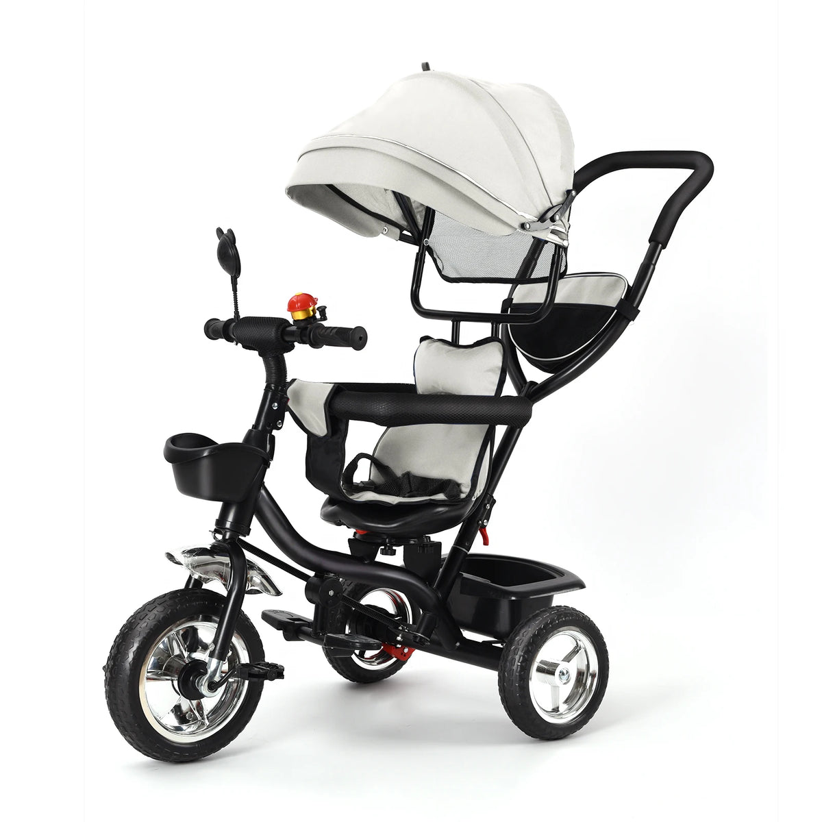 Tricycle Évolutif Bébé 4 en 1 – Guidon Parent, Siège Pivotant & Auvent Pare-Soleil