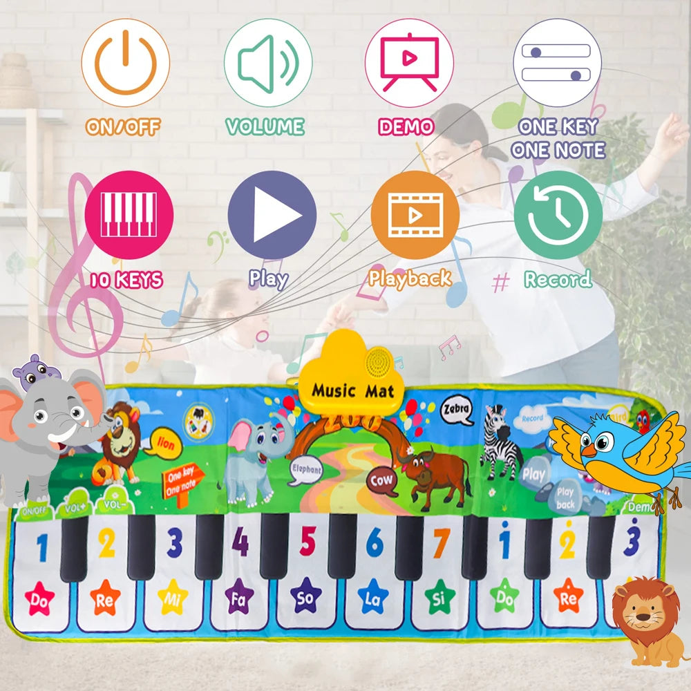 Tapis Piano Musical Interactif – Tapis de Jeu Tactile pour Enfant, 3 Instruments