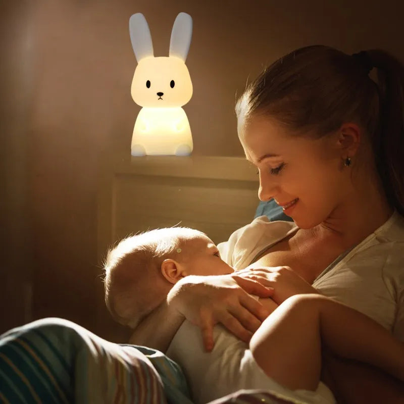 Veilleuse Lapin en Silicone Tactile LED – Lumière Multicolore Douce pour Enfant