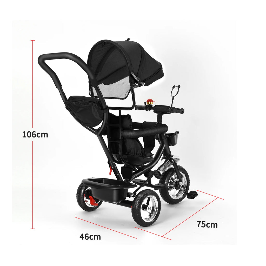 Tricycle Évolutif Bébé 4 en 1 – Guidon Parent, Siège Pivotant & Auvent Pare-Soleil