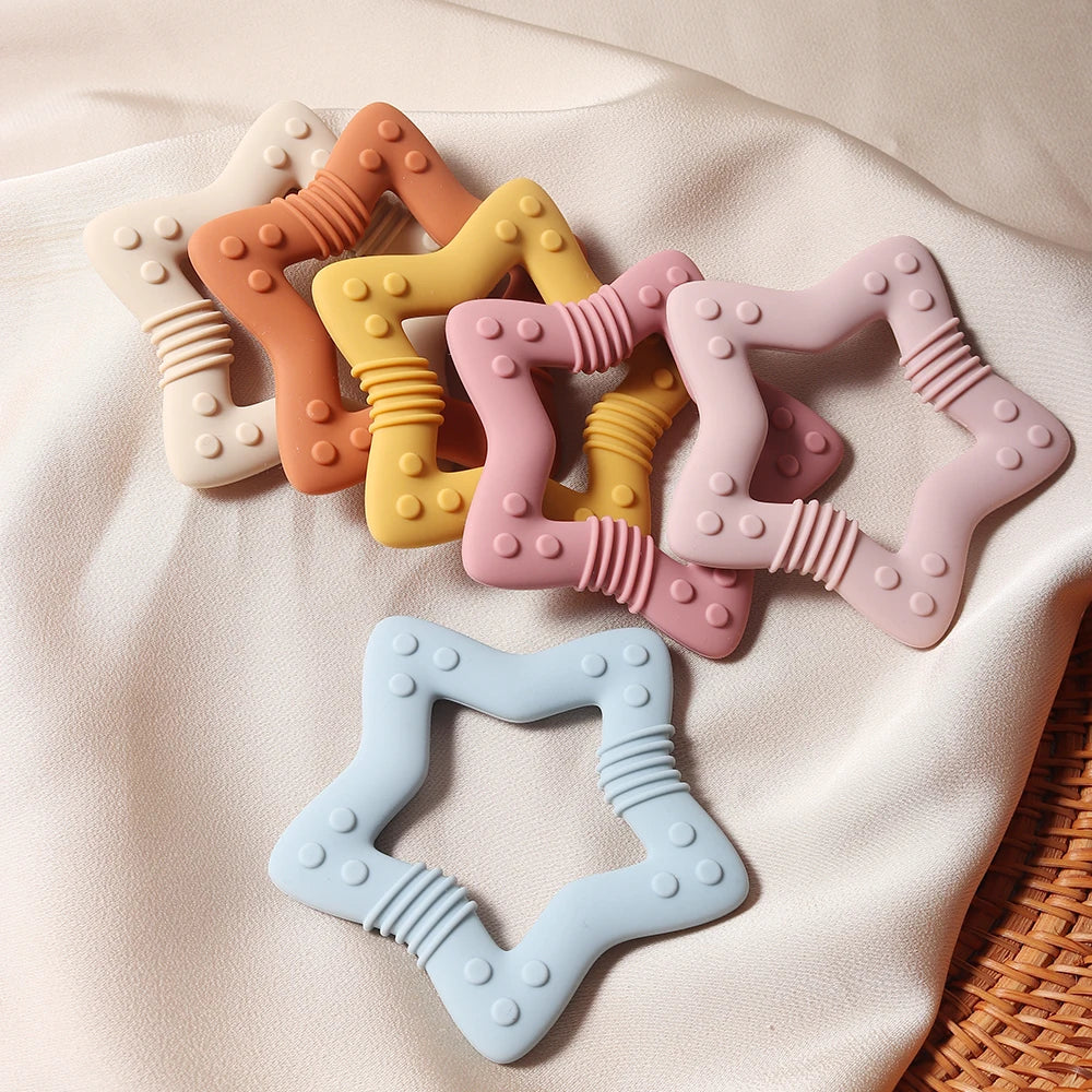 Anneau de Dentition Étoile Silicone - Set Coloris Pastel Bébé