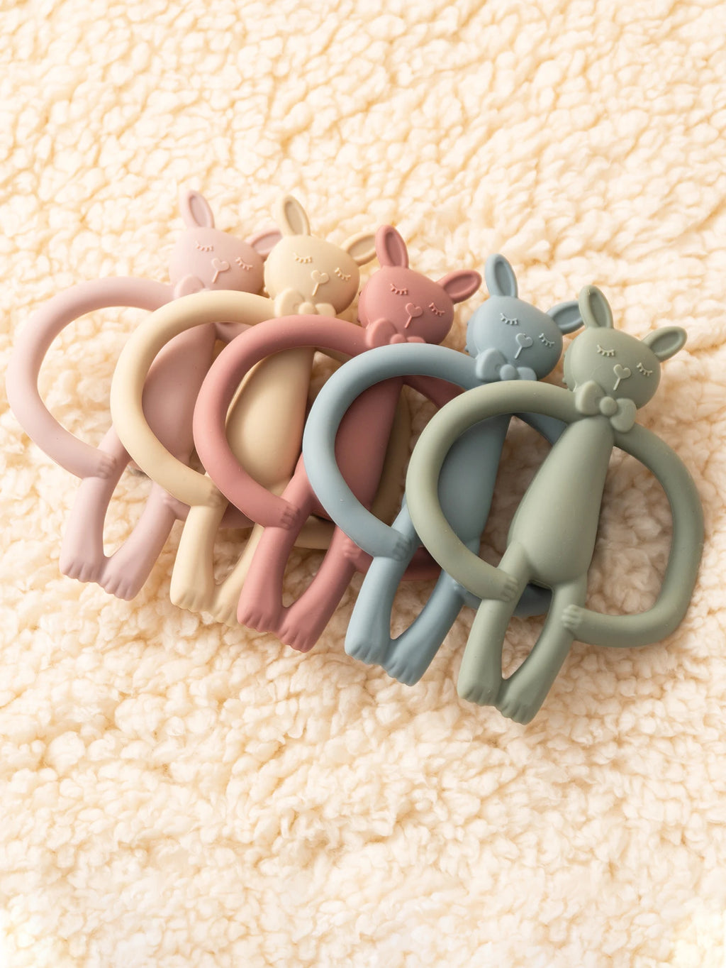 Anneau de Dentition Lapin Silicone - Jouet Mordant Bébé Coloris Pastel