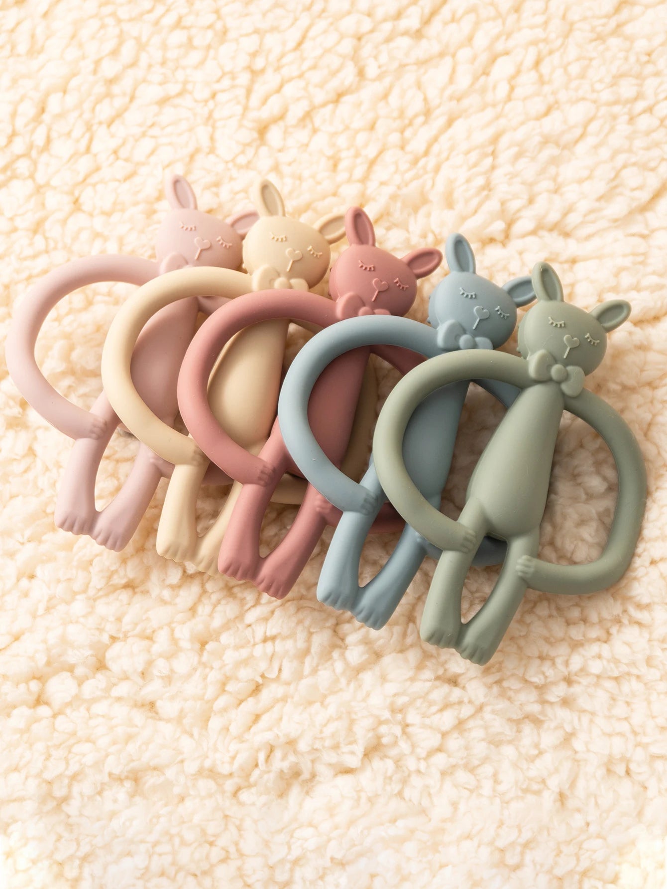 Anneau de Dentition Lapin Silicone - Jouet Mordant Bébé Coloris Pastel