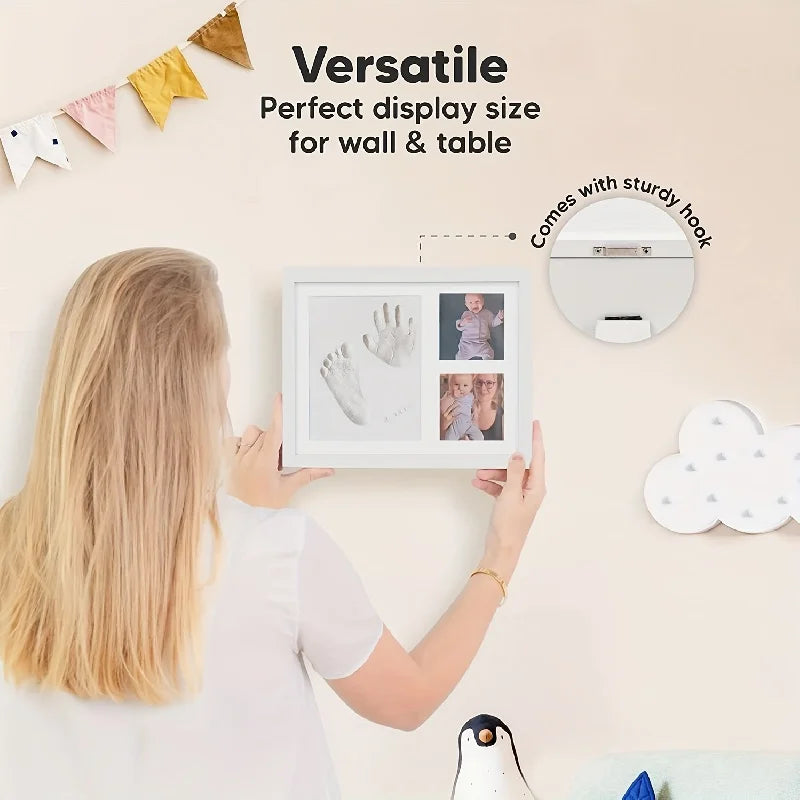 Cadre empreintes mains & pieds bébé en argile — Kit souvenir naissance, cadeau garçon & fille